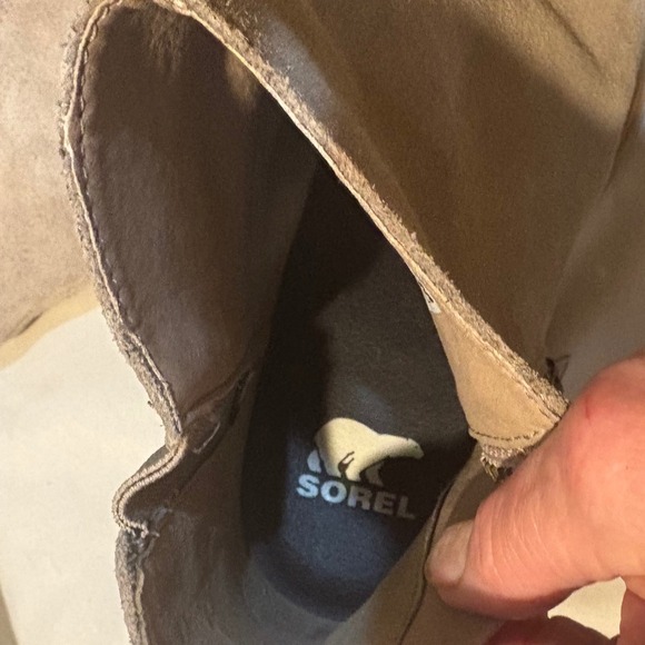 Sorel Women's Beige Suede Hidden Wedge Ankle Boots Side Zip Lug Sole Size 6.5 - Picture 7 of 8